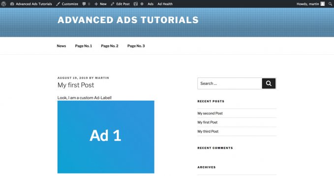 Customized Ad Label above your ad with Advanced Ads Pro