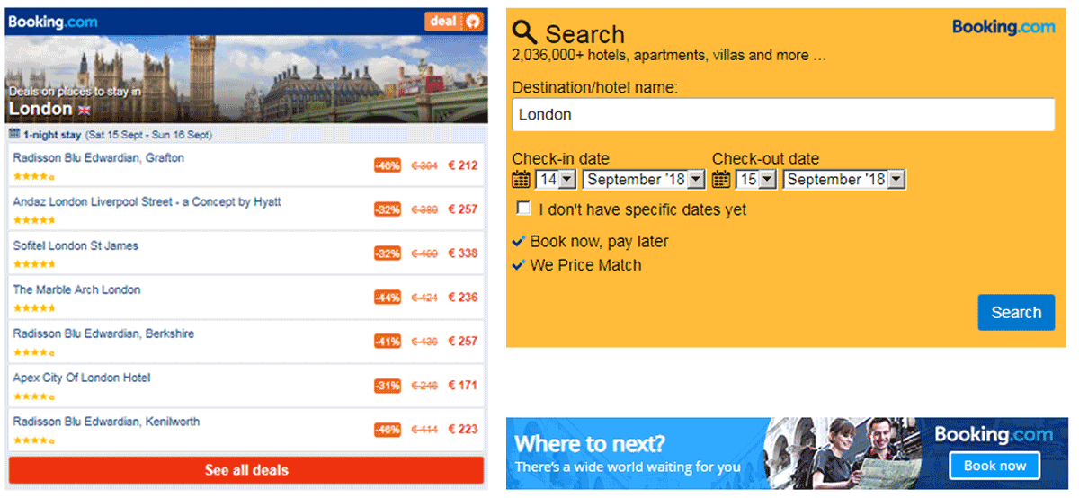 Examples of Booking.com ads