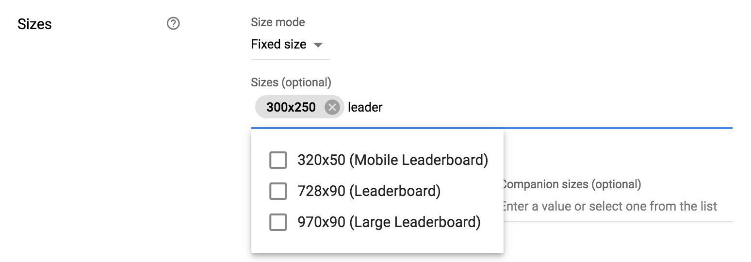 Add multiple sizes to an ad unit to set up sizemapping