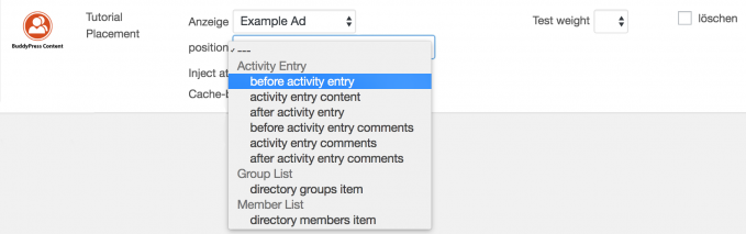 BuddyPress ad position select
