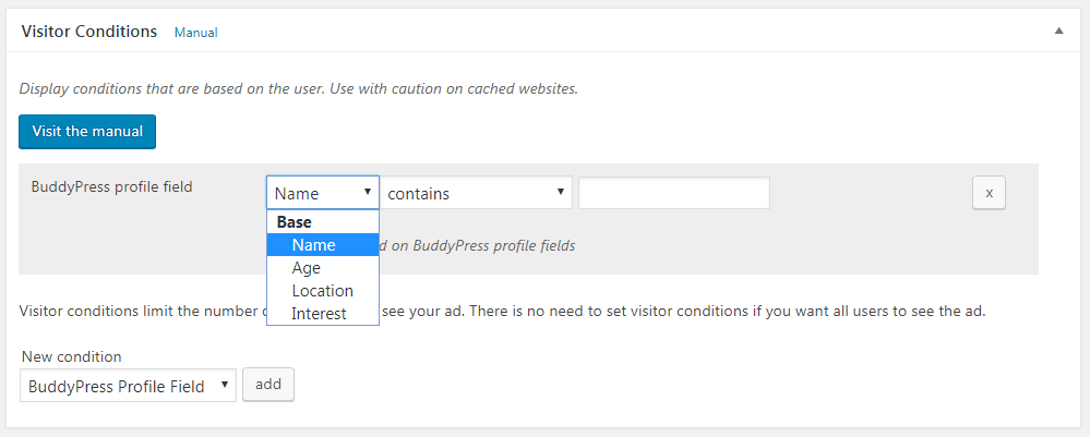 Visitor Condition BuddyPress Profile Fields