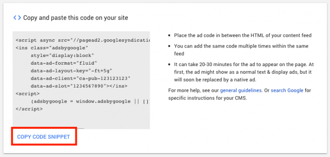 AdSense In-feed get the ad code