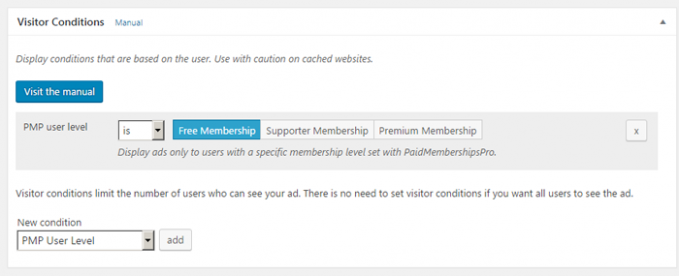 Visitor Condition to hide ads on Paid Membership Pro pages