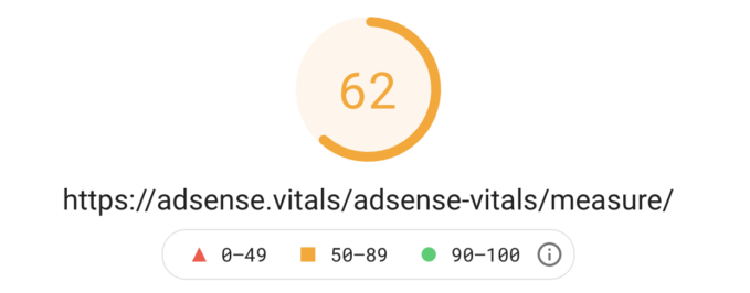 Web vitals score with AdSense script in the footer