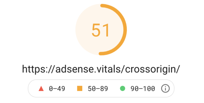 Result of a PageSpeed Insights test with the score 51 out of 100.