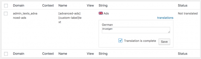 WPML string translations for Advanced Ads options