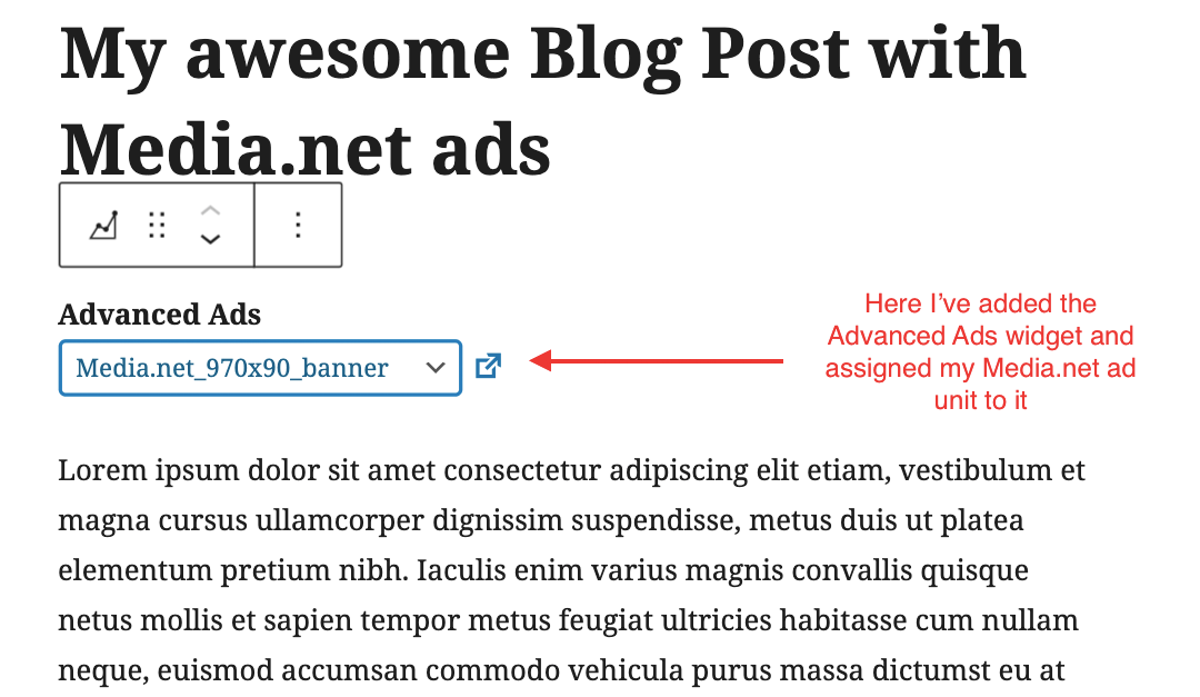 Injecting an ad unit with the Advanced Ads block for Gutenberg
