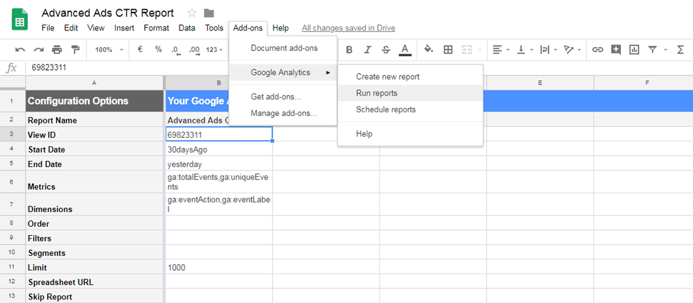Running reports in Google Sheets