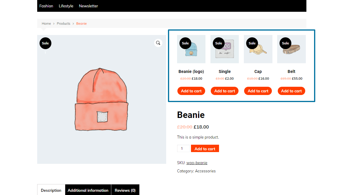 WooCommerce ads above the headline of a single product page