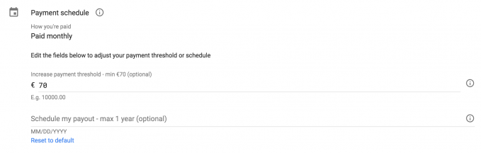 Google AdSense payment schedule settings