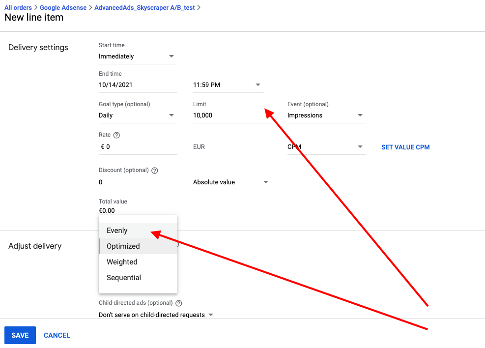 Delivery settings in Google Ad Manager