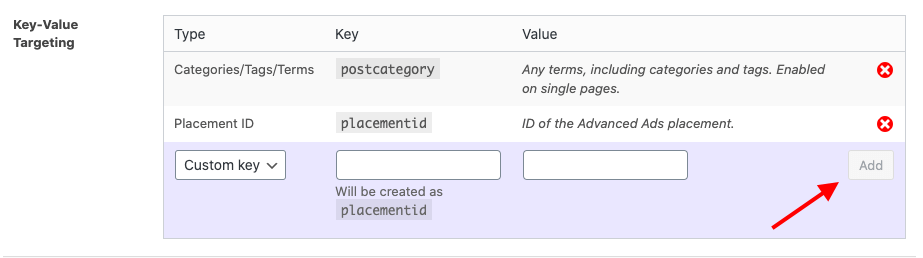 Manage key-values in Advanced Ads