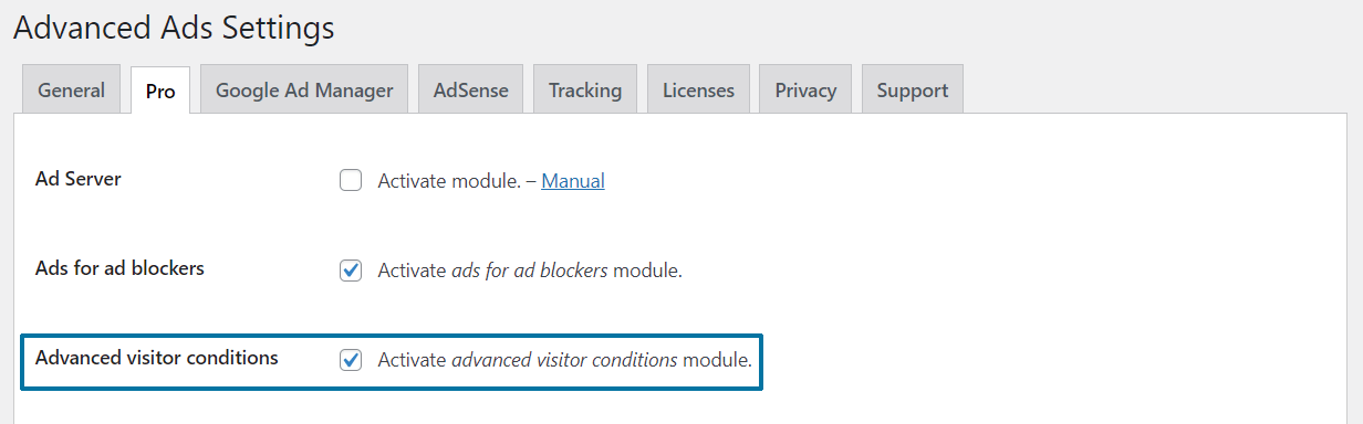 Advanced visitor conditions module in Advanced Ads Pro