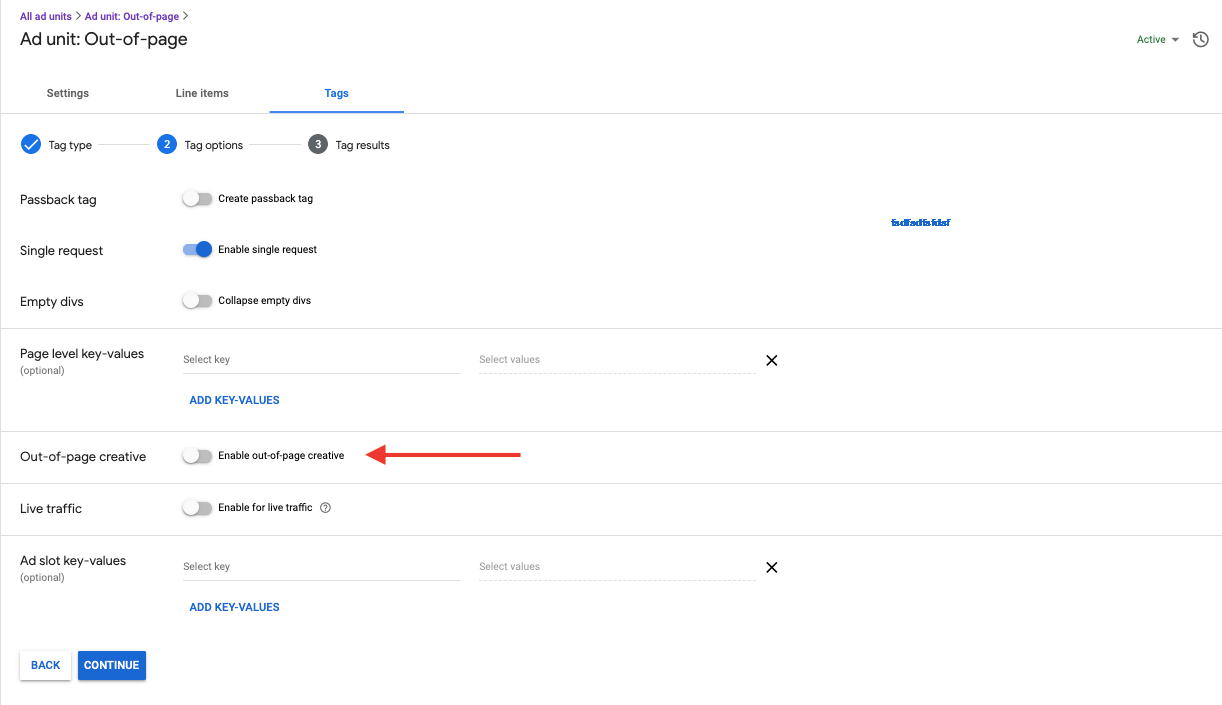 Out of page option in Google Ad Manager