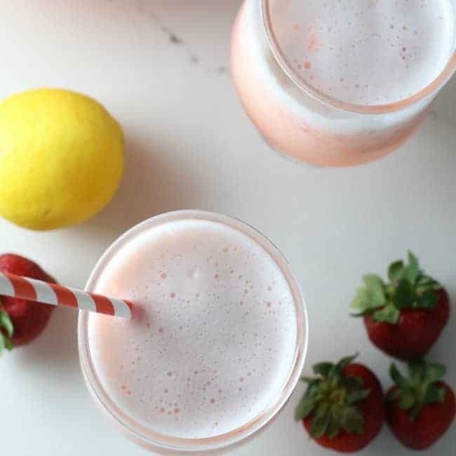 Frozen strawberry lemonade drink in a glass