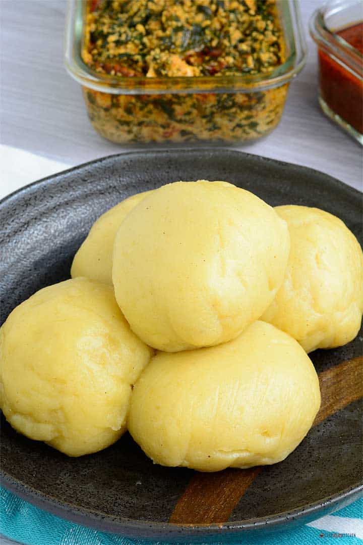 Well plated fufu - foo foo served with egusi soup in the plate