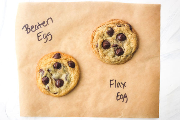 Two cookies on a labeled piece of parchment