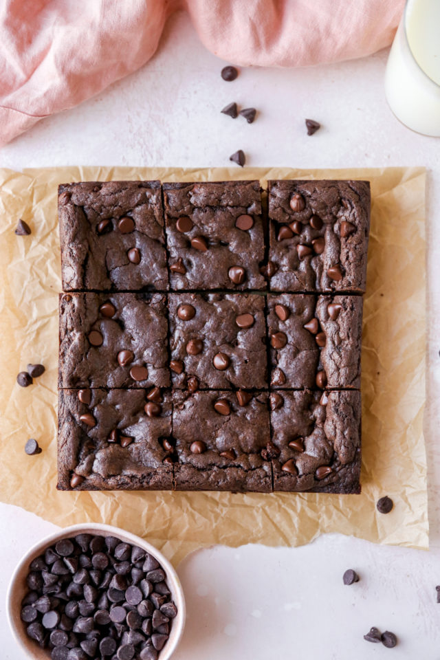 Mixed brownie with a piece of cake taken out of the corner