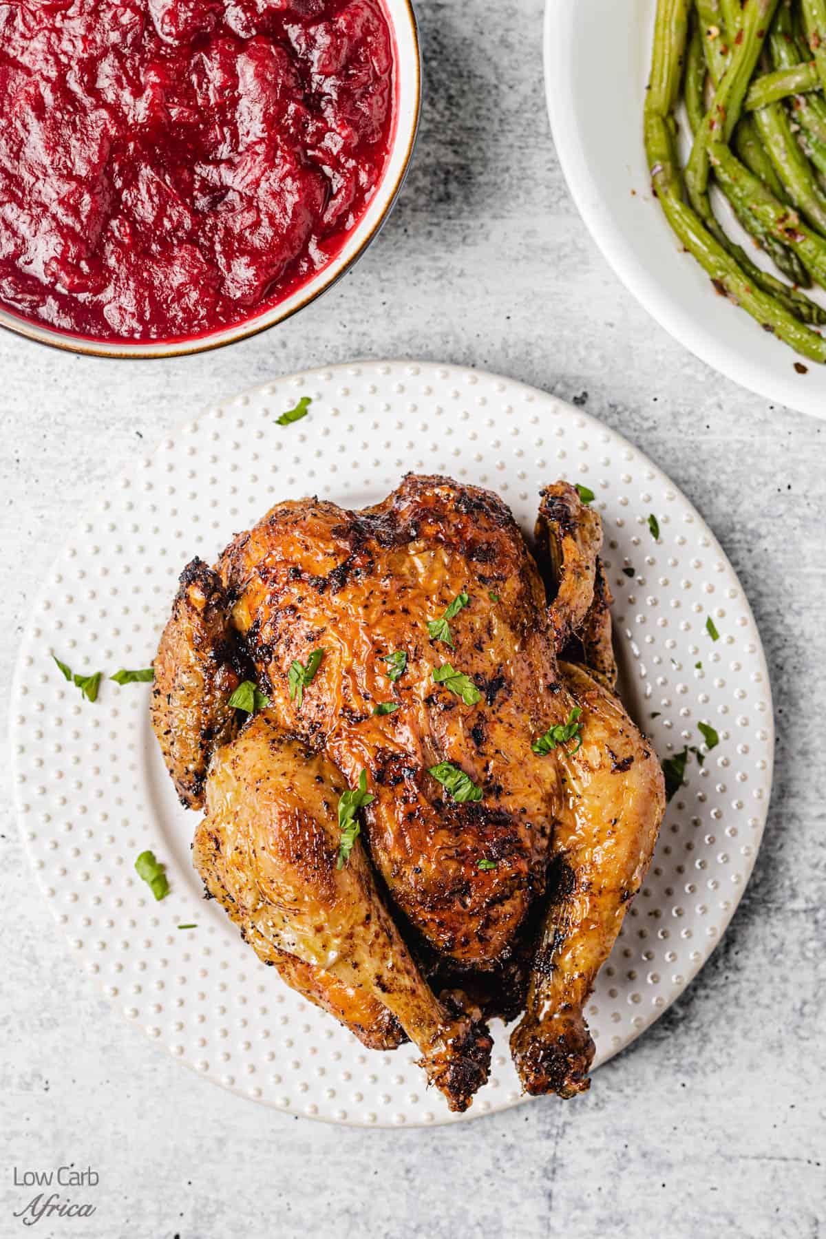 Air fried chicken with cranberry sauce