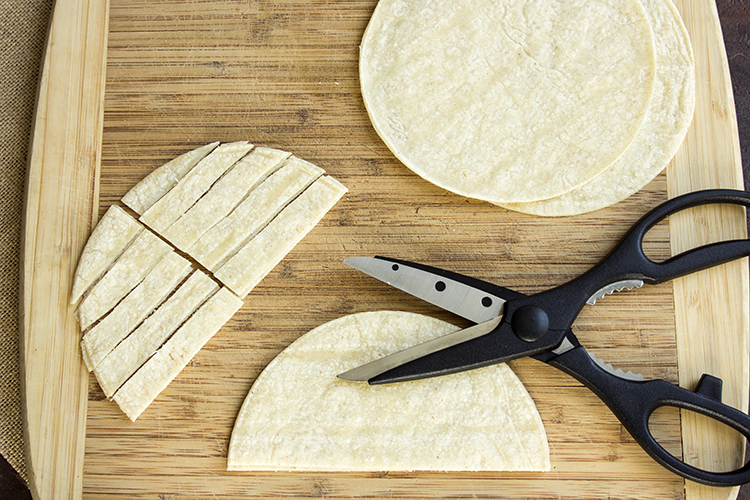 cornbread cut into strips with kitchen scissors