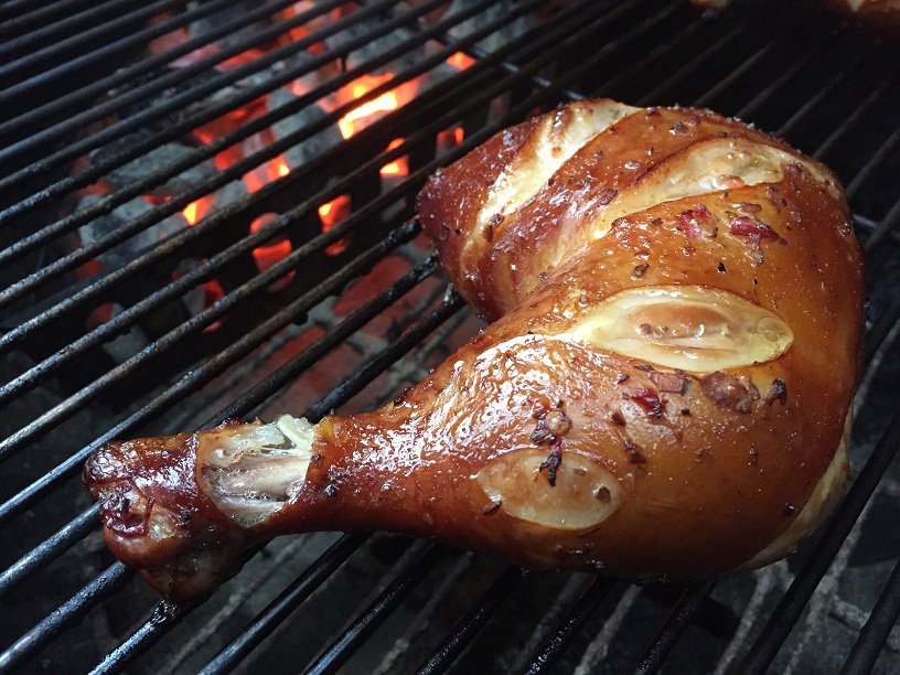 Chicken thighs cooked on a Weber charcoal grill