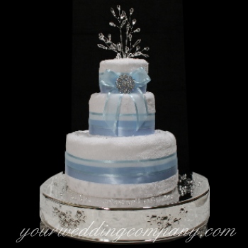 White and Gentle Blue Towel Cake