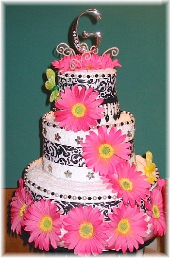 Pink Black and White Towel Cake