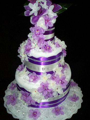 Purple Lavender and White Towel Cake