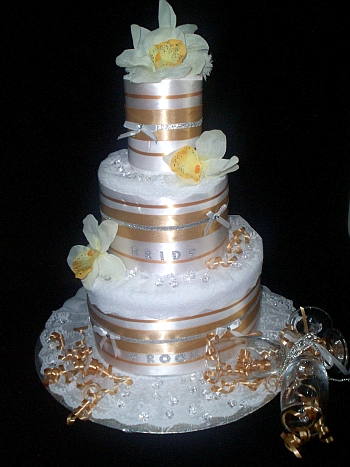 White and Gold Towel Cake