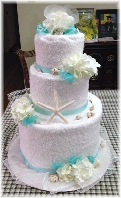 Blue and White Seaside Themed Towel Cake