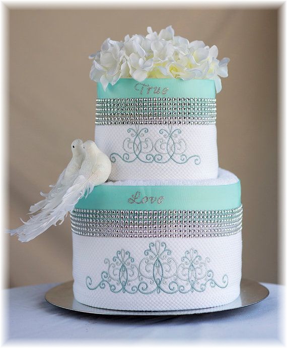 Blue White and Silver Towel Cake