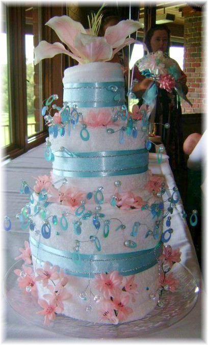 Pink Blue and White Towel Cake