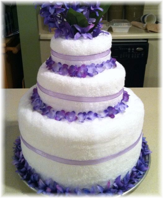 Purple and White Towel Cake