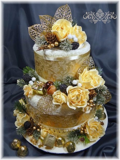 Gold White and Yellow Towel Cake