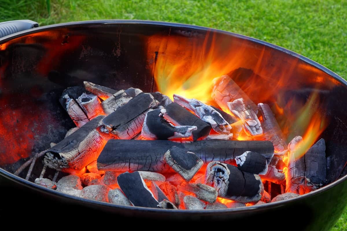 A grill full of burning charcoal