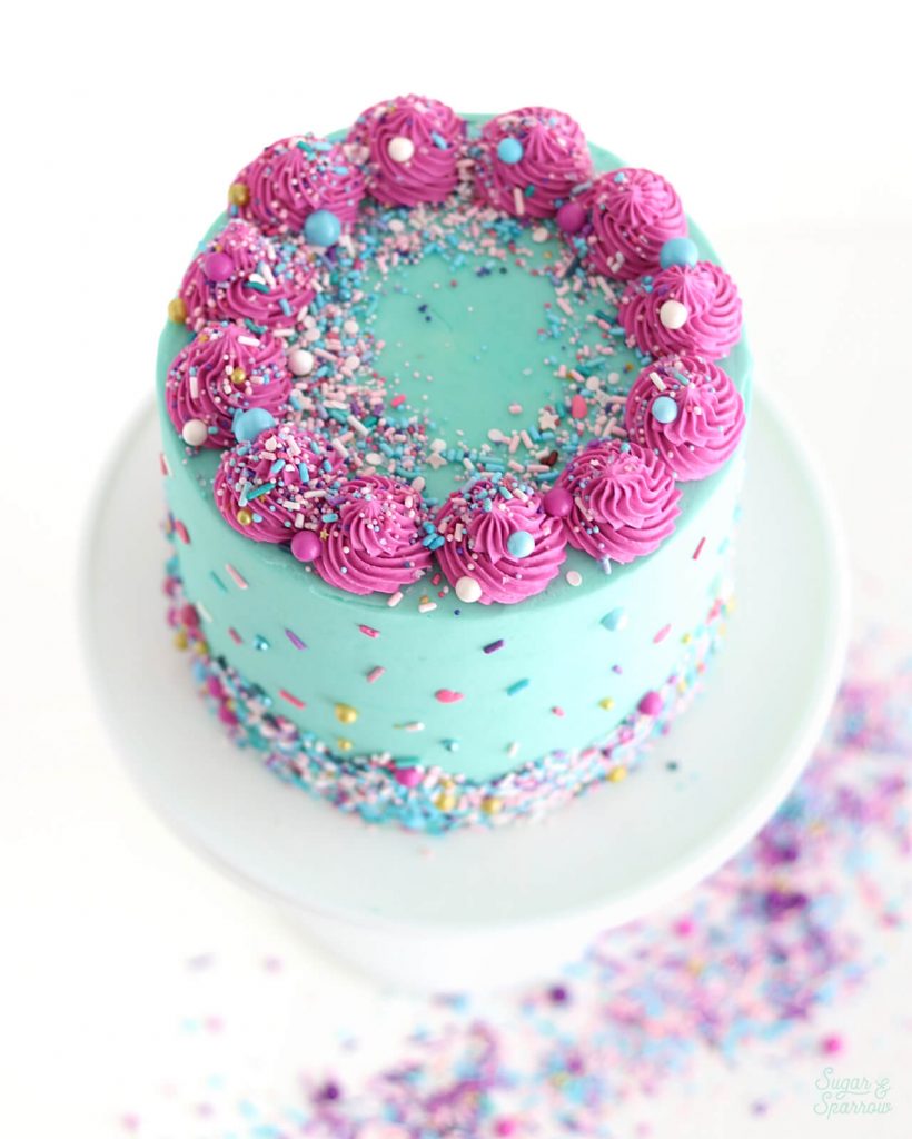 blue and pink cake by sugar and sparrow