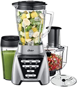 Oster Blender | Pro 1200 with Glass Jar, 24 Ounce Smoothie Cup and Food Processor Attachment, Brushed Nickel - BLSTMB-CBF-000
