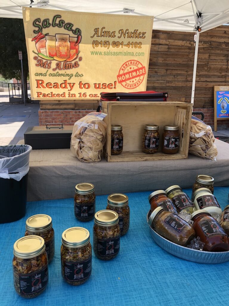Jarred salsa at the Central Farmers & Artists Market in El Paso, Texas.