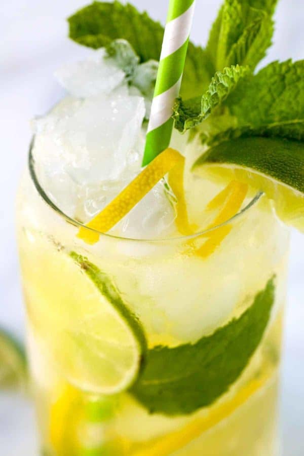 Close-up of Iced Green Tea with a paper straw