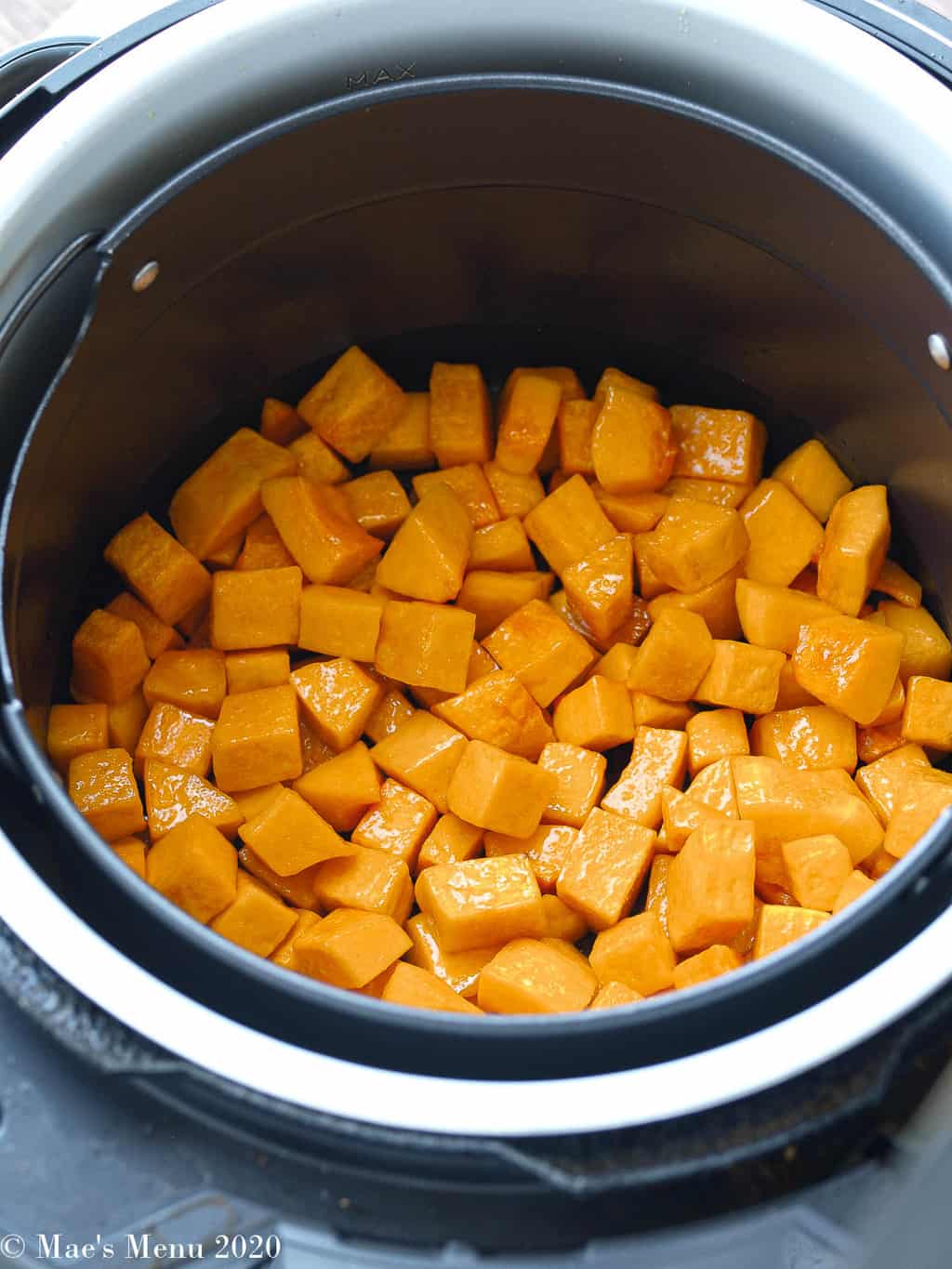 Pumpkin in the basket of an air fryer