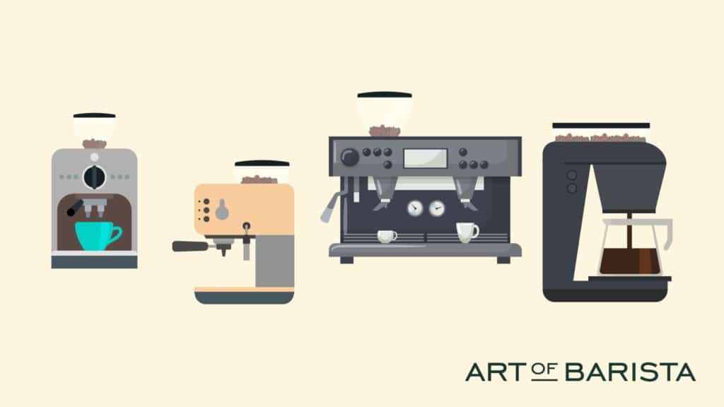 Vector graphics showing some of the best coffee makers with grinders side by side