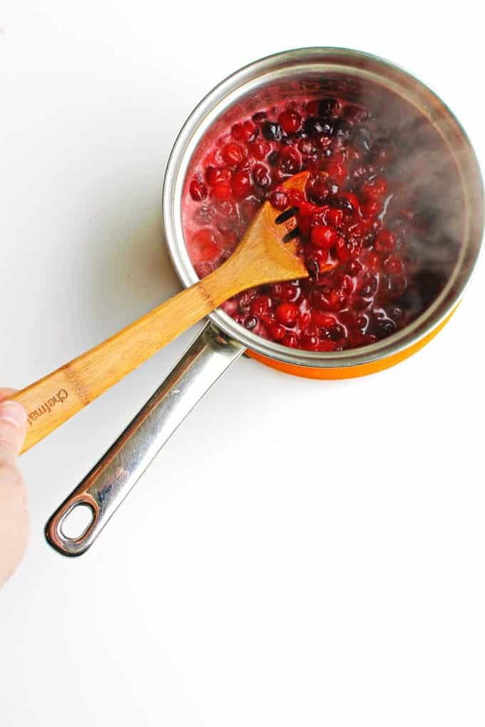 homemade cranberry sauce in the pot