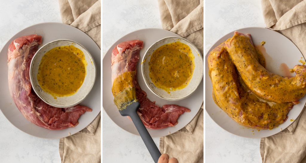 step-by-step image to marinate pork tenderloin with compressed air
