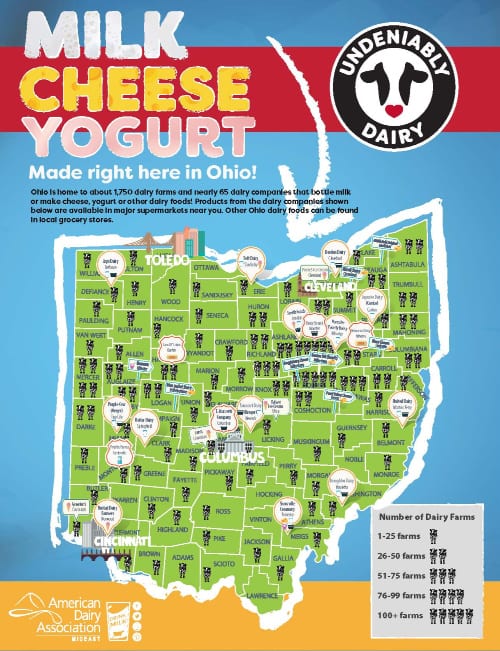 map labeled ohio where dairy products are produced