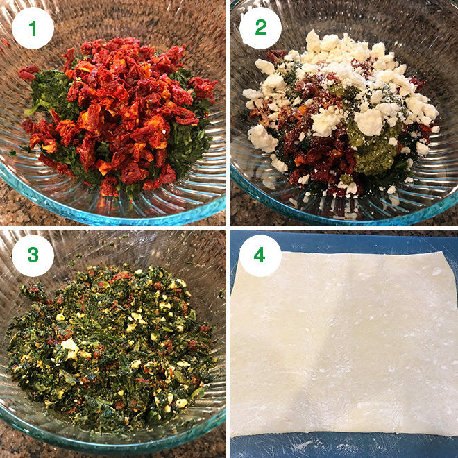 Step-by-step image of how to make tomato and spinach fritters