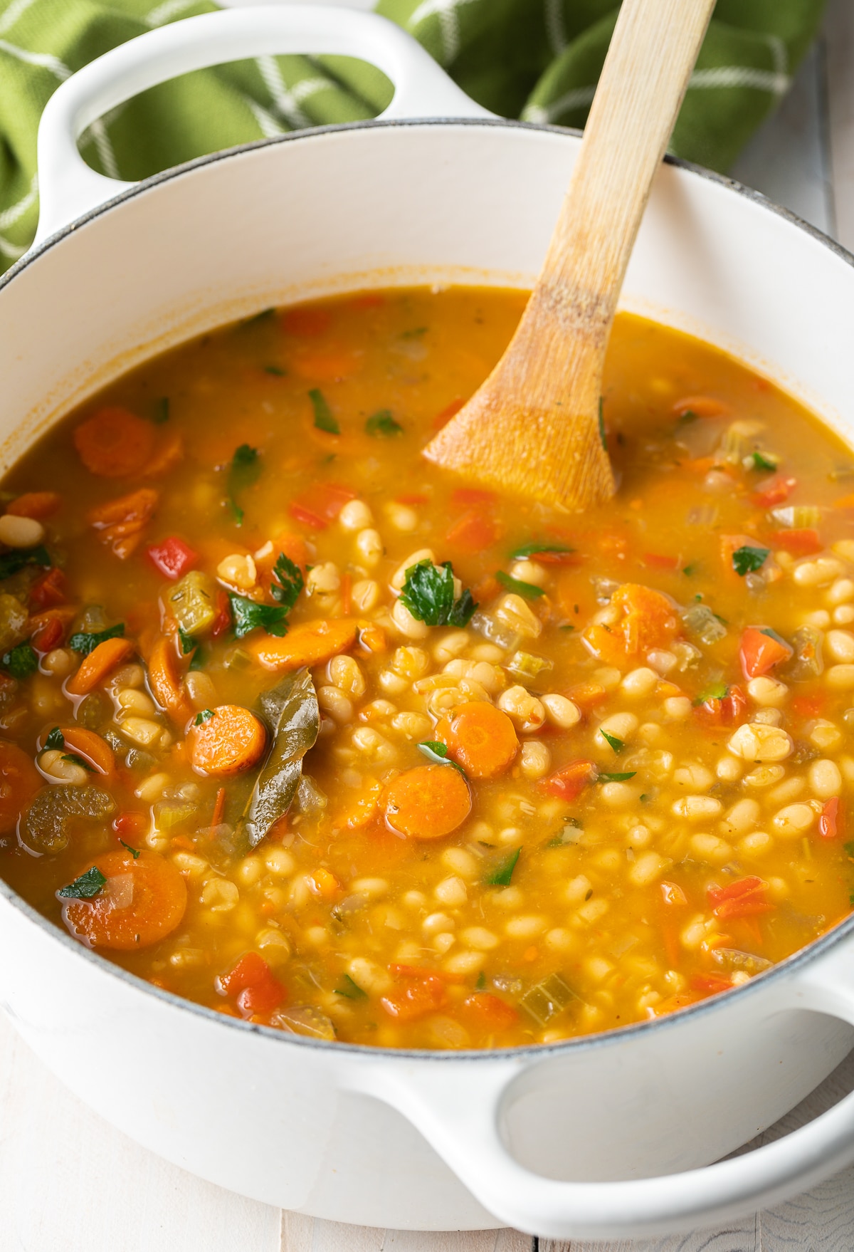 Best vegan navy bean soup recipe #ASpicyPerspective #vegetarian #vegan # soy #soup #glutenfree #dairyfree