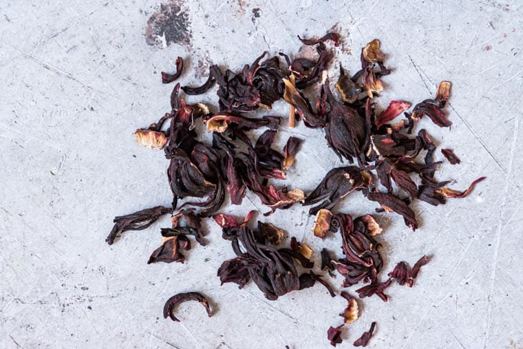 Dried hibiscus pieces are used to make the Jamaican Sorrel drink.