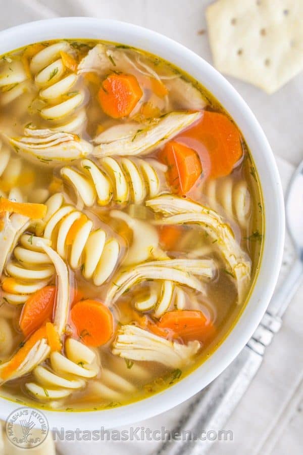 Easy Chicken Noodle Soup with plump soft noodles and delicious shredded chicken thighs
