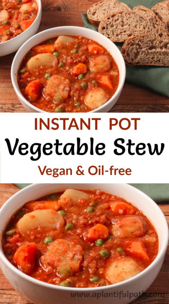 Pinterest image for Instant Pot Vegetable Crock Pot with two images of broth bowl and Pinterest title between the photos