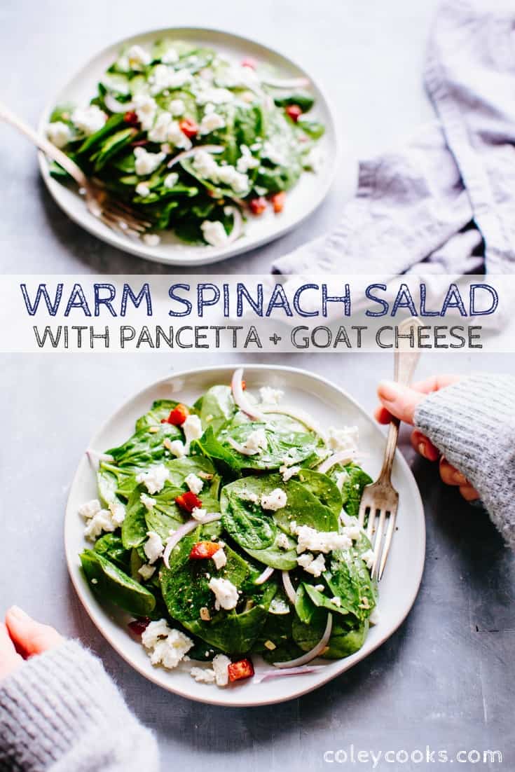 Warm Spinach Salad with Pancetta + Goat Cheese is a steakhouse-inspired spinach salad
